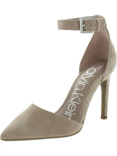 Calvin Klein Hilda Womens Buckle Ankle Strap Dress Heels In Grey