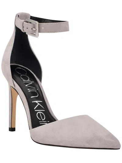 Calvin Klein Hilda Womens Suede Ankle Strap Dress Heels In Grey