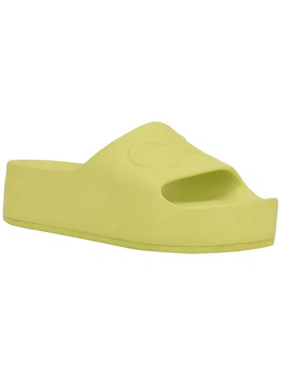 Calvin Klein Holly Womens Logo Slip On Platform Sandals In Yellow