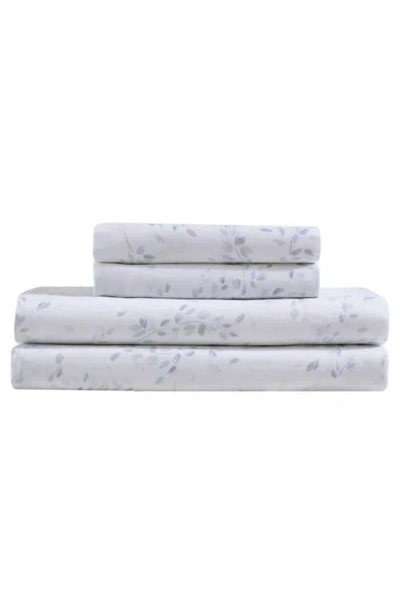Calvin Klein Home Airy Botanical Cotton Sateen Queen Sheet Set In Open Light-pastel Blue