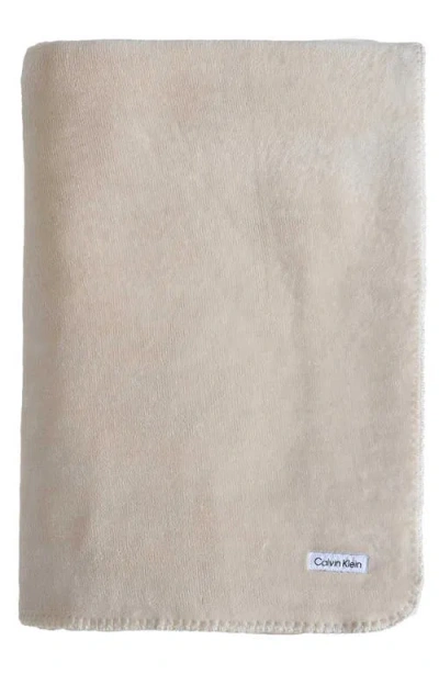 Calvin Klein Home Modern Reversible Solid Plush Blanket In Neutral