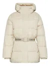 Calvin Klein Hooded Belted Jacket In Neutral