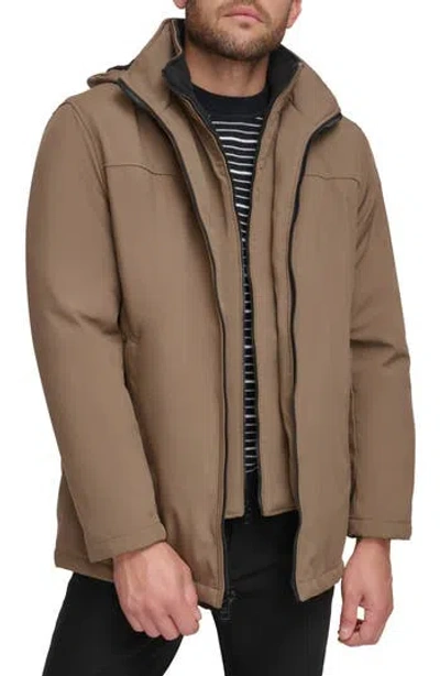 Calvin Klein Hooded Bib Jacket In Dark Tan