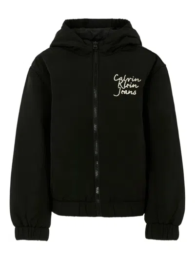 Calvin Klein Kids' Hooded Logo Jacket In Black