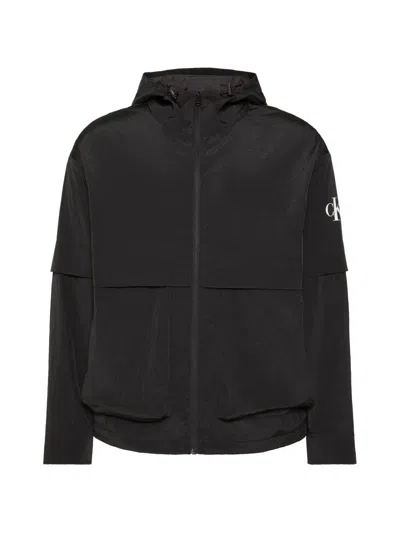Calvin Klein Hooded Logo-print Jacket In Black