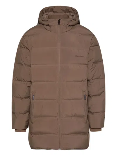 Calvin Klein Hooded Padded Coat In Brown