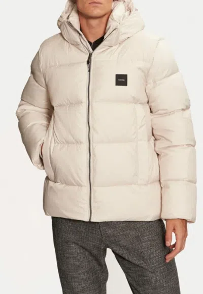 Calvin Klein Hooded Quilt Puffer Jacket In Beige