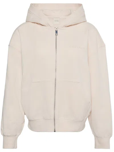 Calvin Klein Hooded Sweatshirt Terry Standard Logo Fz In Neutral