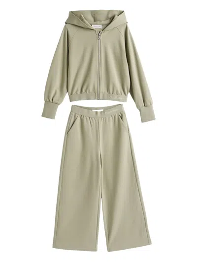 Calvin Klein Kids' Hooded Zip-up Wide-leg Tracksuit Set In Green