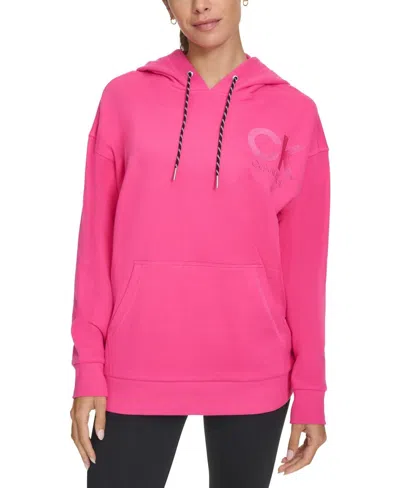 Calvin Klein Hoodie Womens Electric Pink Eco Fleece Logo Pullover Fts579
