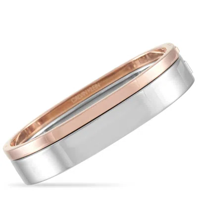Calvin Klein Hook Stainless Steel Rose Gold Pvd Closed Bangle Bracelet Set In Multi