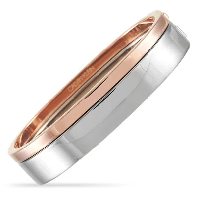 Calvin Klein Hook Stainless Steel Rose Gold Pvd Closed Bangle Bracelet Set In Multi