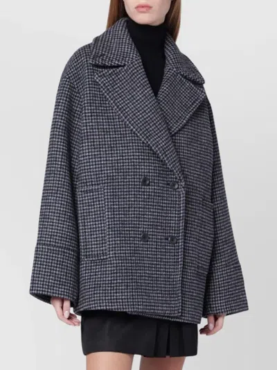 CALVIN KLEIN HOUNDSTOOTH DOUBLE BREASTED COAT POCKETS