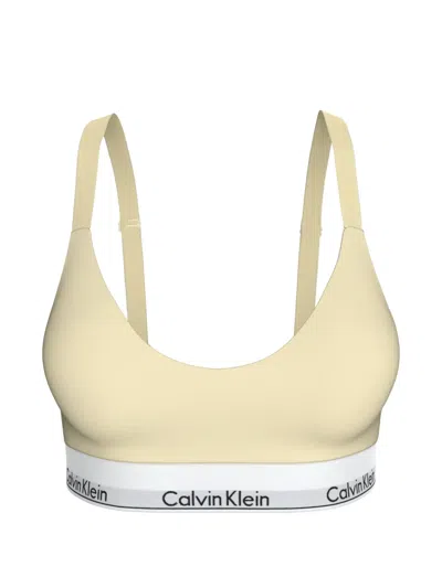 Calvin Klein Icon Cotton Logo-band Bra In Yellow