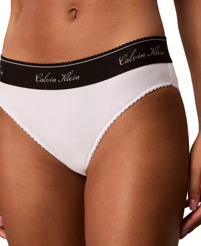 Calvin Klein Icon Cotton-modal Blend Script Bikini, Qf9073 In White