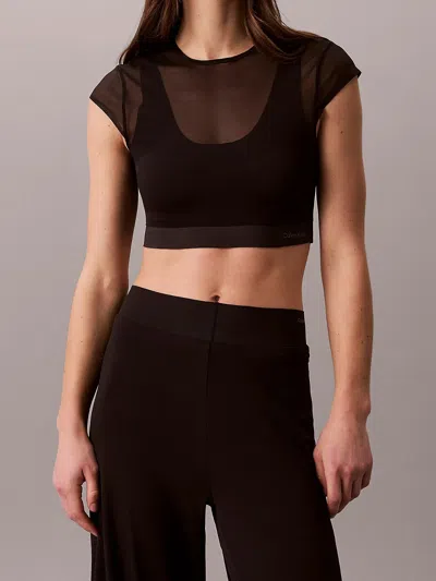 Calvin Klein Cropped Performance Sports Bra Top In Black