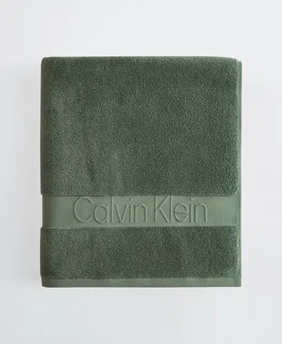 Calvin Klein Iconic Cotton Jacquard Bath Towel, 56" X 30" In Green