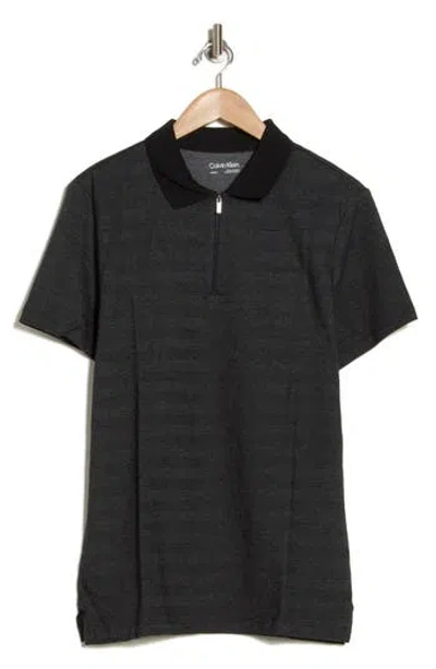 Calvin Klein Iconic Herringbone Cotton Zip Polo In Black Beauty