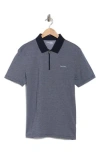 Calvin Klein Iconic Herringbone Cotton Zip Polo In Blue