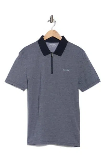Calvin Klein Iconic Herringbone Cotton Zip Polo In Blue