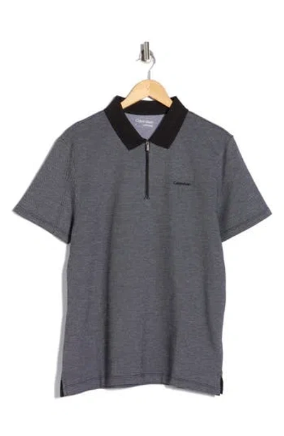 Calvin Klein Iconic Herringbone Cotton Zip Polo In Gray