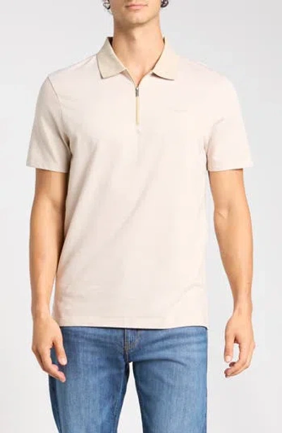Calvin Klein Iconic Herringbone Cotton Zip Polo In Multi