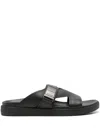 Calvin Klein Iconic Logo-buckle Slides In Black