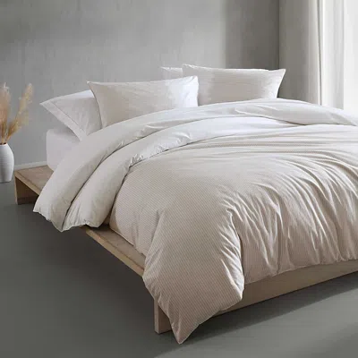 Calvin Klein Ikat Pinstripe Cotton Percale 3 Piece Comforter Set, Queen In Neutral