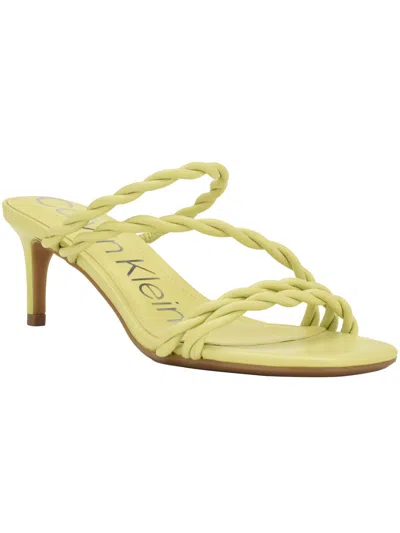 Calvin Klein Ileyia Womens Faux Leather Kitten Slide Sandals In Multi