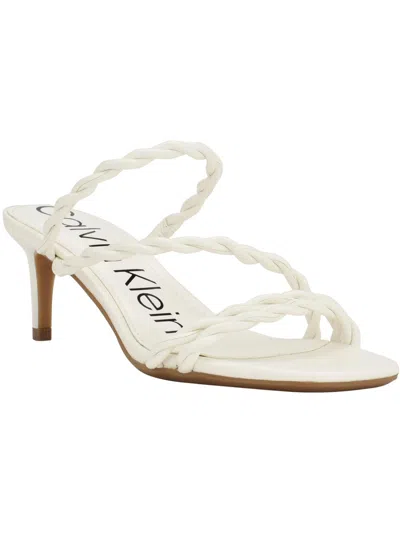 Calvin Klein Ileyia Womens Faux Leather Kitten Slide Sandals In White
