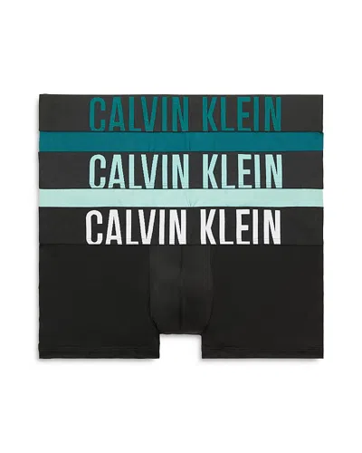 Calvin Klein Intense Power Logo Waistband Micro Low Rise Trunks, Pack Of 3 In Q1j Black/tickl