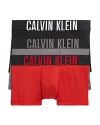 Calvin Klein Intense Power Logo Waistband Micro Low Rise Trunks, Pack Of 3 In Black,grey Sky,pomeian Red