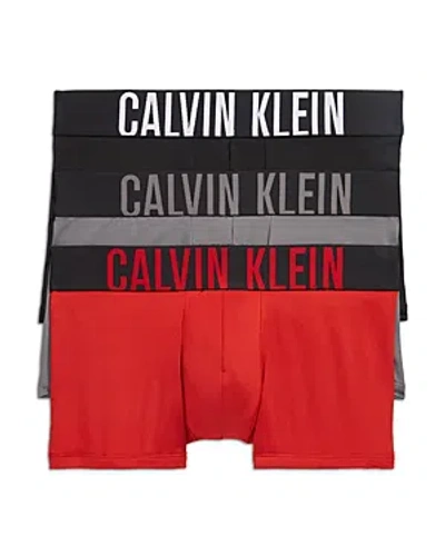 Calvin Klein Intense Power Logo Waistband Micro Low Rise Trunks, Pack Of 3 In Black,grey Sky,pomeian Red