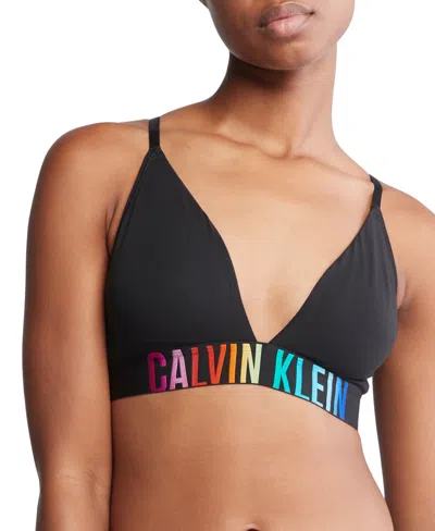 Calvin Klein Intense Power Pride Cotton Lightly Lined Triangle Bralette Qf7830 In Black