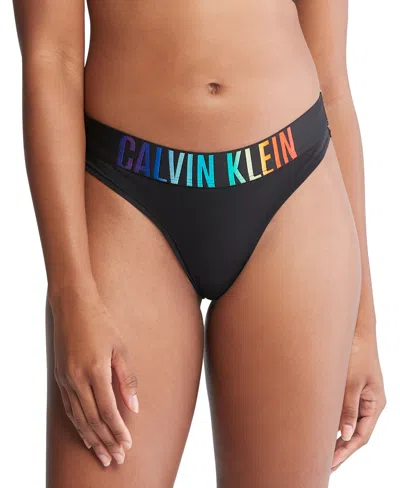 Calvin Klein Intense Power Pride Cotton Thong Underwear Qf7833 In Black