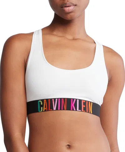 Calvin Klein Logo Band Racerback Cotton Blend Bralette In White