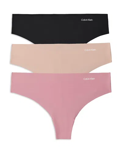 Calvin Klein Invisibles 3-pack Thongs In Brown