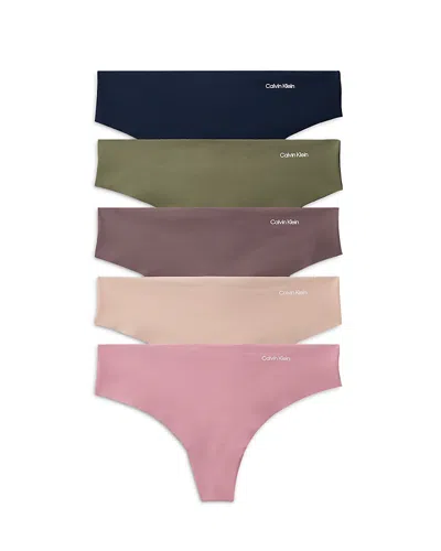 Calvin Klein Invisibles Thongs, Pack Of 5 In Multi