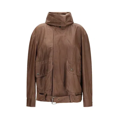 Pre-owned Calvin Klein Isa Leather Jacket 'currant' | Brown | Women's Size 38