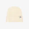 CALVIN KLEIN IVORY RIBBED KNIT BEANIE HAT