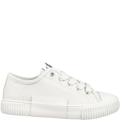 Calvin Klein Ivory Sneakers For Kids With Logo