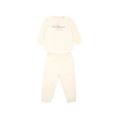 Calvin Klein Ivory Tracksuit With Logo For Baby Girl In Beige