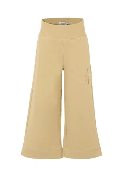 Calvin Klein Kids' Ivory Trousers For Girl With Logo In Brown