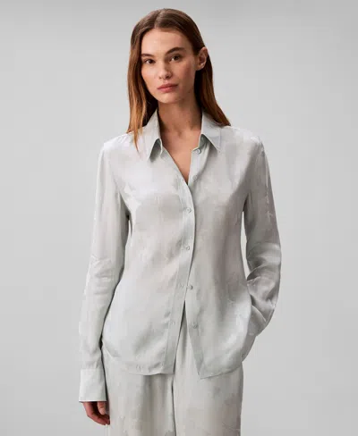 Calvin Klein Jacquard Slim Button-down Collared Shirt In Gray