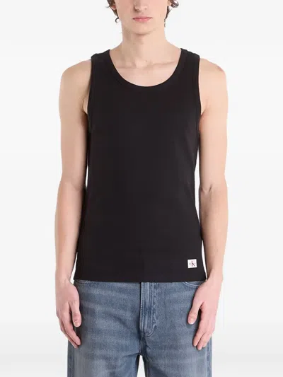 Calvin Klein Jeans 2x2 Rib Badge Tank Top In Black