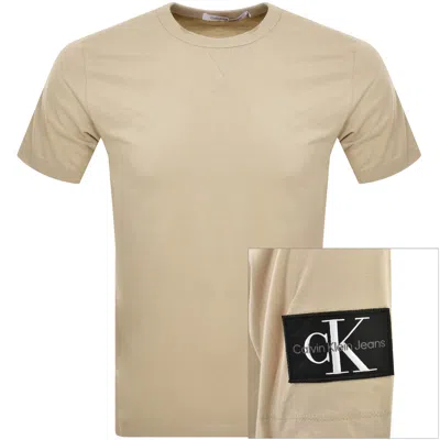 Calvin Klein Jeans Badge Logo T Shirt Khaki In Neutral