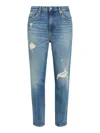 Calvin Klein High-waisted Mom Fit Jeans With Tapered Leg And Distressed Detailing In Blu Blu E Verdi
