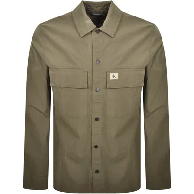 Calvin Klein Jeans Cargo Overshirt Jacket Khaki In Brown