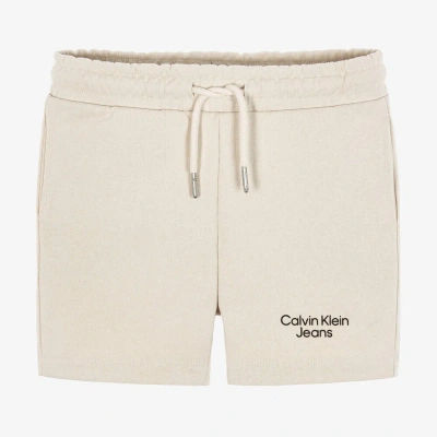 Calvin Klein Jeans Est.1978 Kids' Boys Beige Cotton Logo Shorts In Neutral