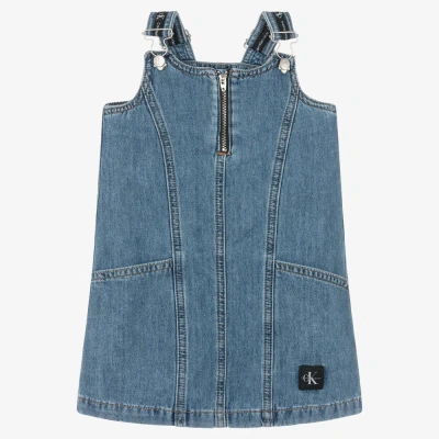 Calvin Klein Jeans Est.1978 Kids' Girls Blue Denim Pinafore Dress